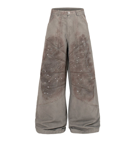 TALKLESSFASHION M / gray Jiayiku 2026 new American locomotive wasteland style heavy washed stained personalized jeans loose wide-leg pants