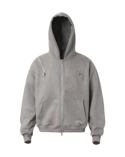 TALKLESSFASHION M / gray JW303 American Trend Suede Suede Vintage Structure Zipper Design Short and Wide Men's Hooded Cardigan Sweatshirt