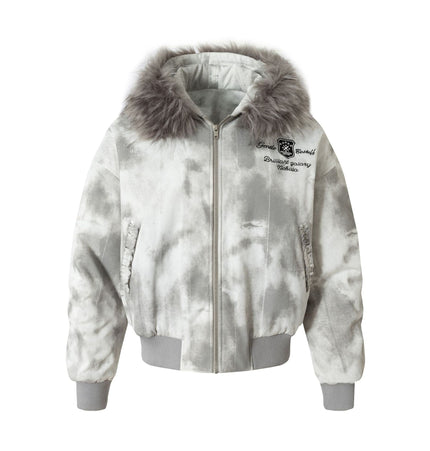 TALKLESSFASHION M / gray Stained Aviator Fur Collar Bomber