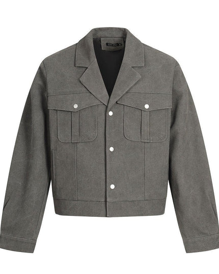 TALKLESSFASHION M / gray TALKLESSFASHION: Urban Edge Cropped Cargo Jacket