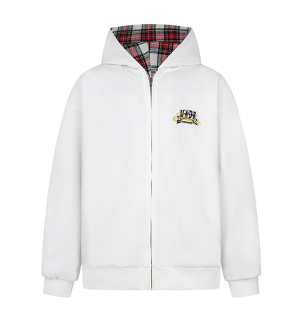 TALKLESSFASHION M / gray two sided plaid hooded jacket on both sides