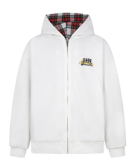 TALKLESSFASHION M / gray two sided plaid hooded jacket on both sides