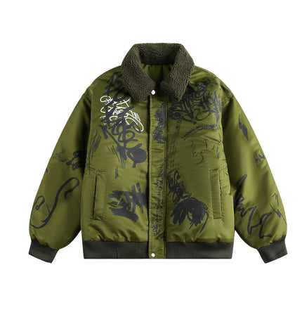 TALKLESSFASHION M / green Retro Graffiti Aviator Jacket