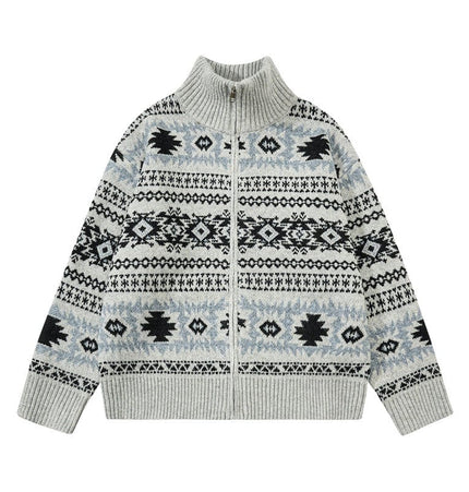 TALKLESSFASHION M / Grey Fair Isle Executive Stand-Collar Shell
