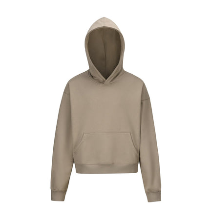 TALKLESSFASHION M / Khaki 0039 American retro trend men's and women's high street version design solid color men's pullover short wide hooded sweatshirt