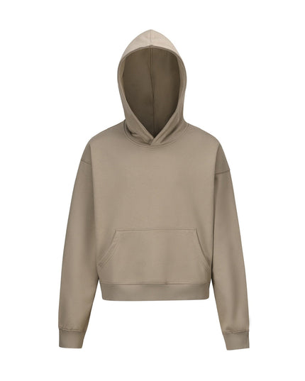 TALKLESSFASHION M / Khaki 0039 American retro trend men's and women's high street version design solid color men's pullover short wide hooded sweatshirt