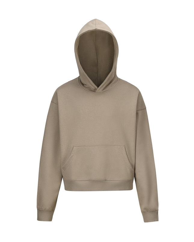 TALKLESSFASHION M / Khaki 0039 American retro trend men's and women's high street version design solid color men's pullover short wide hooded sweatshirt