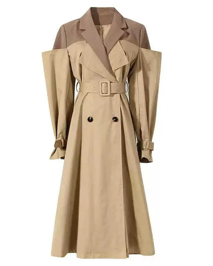 TALKLESSFASHION M / khaki buyer show back 5 Splicing Fake Two Trench Dress