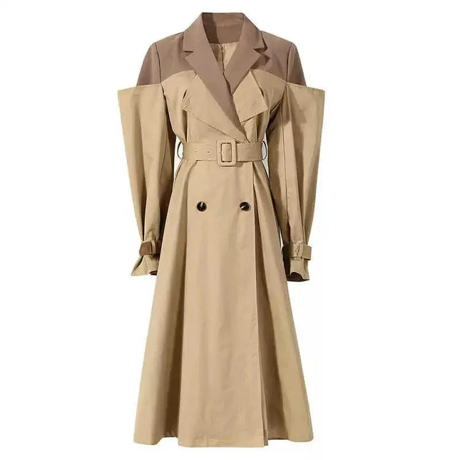TALKLESSFASHION M / khaki buyer show back 5 Splicing Fake Two Trench Dress