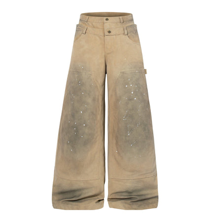 TALKLESSFASHION M / Khaki Jiaqlo 2026 new wasteland style American retro stained washed wide-leg jeans straight ink splashed logging pants