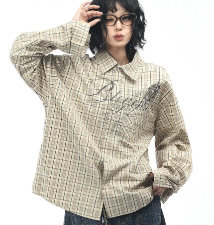 TALKLESSFASHION M / Khaki OV original autumn new American retro plaid shirt jacket men's and women's loose casual shirt long-sleeved top trend