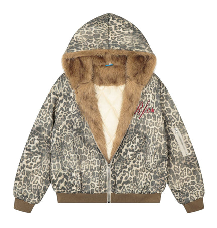 TALKLESSFASHION M / Leopard print Leopard Plush Mountain Padded Jacket