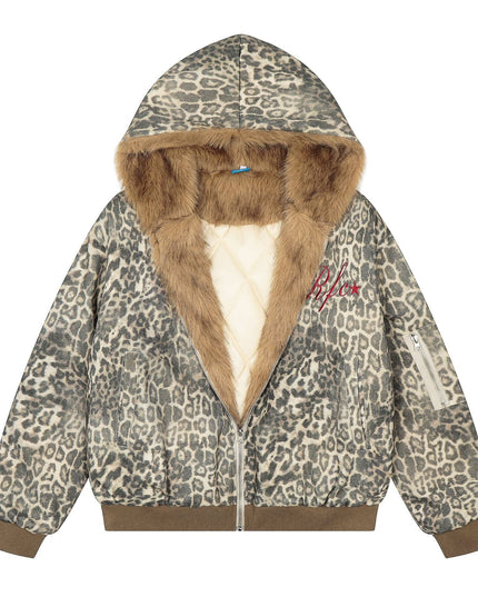 TALKLESSFASHION M / Leopard print Leopard Plush Mountain Padded Jacket