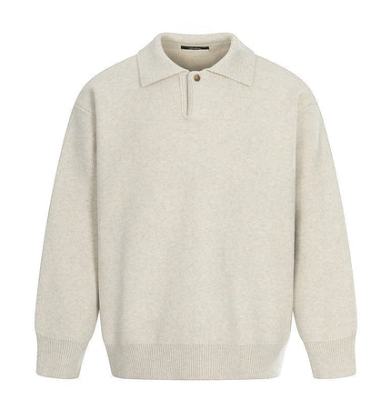 TALKLESSFASHION M / Oatmeal MYC011 GXFortune Winter American Heavy Solid Color Polo Collar Sweater Men's and Women's High-End Loose Warm Top Trend