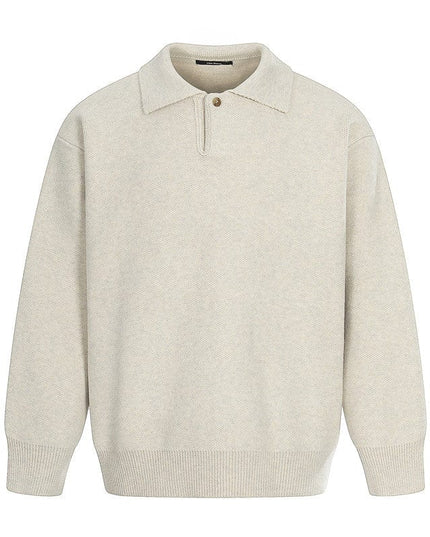 TALKLESSFASHION M / Oatmeal MYC011 GXFortune Winter American Heavy Solid Color Polo Collar Sweater Men's and Women's High-End Loose Warm Top Trend