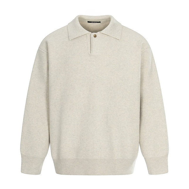 TALKLESSFASHION M / Oatmeal MYC011 GXFortune Winter American Heavy Solid Color Polo Collar Sweater Men's and Women's High-End Loose Warm Top Trend