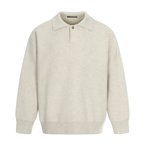 TALKLESSFASHION M / Oatmeal MYC011 GXFortune Winter American Heavy Solid Color Polo Collar Sweater Men's and Women's High-End Loose Warm Top Trend