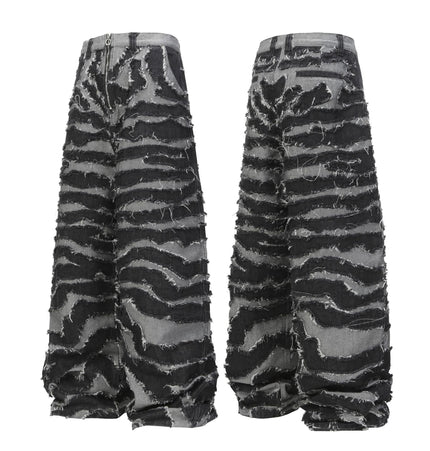 TALKLESSFASHION M / Photo Color Autumn 2025 new heavy craft patch embroidered zebra pattern European and American trendy brand denim loose trousers