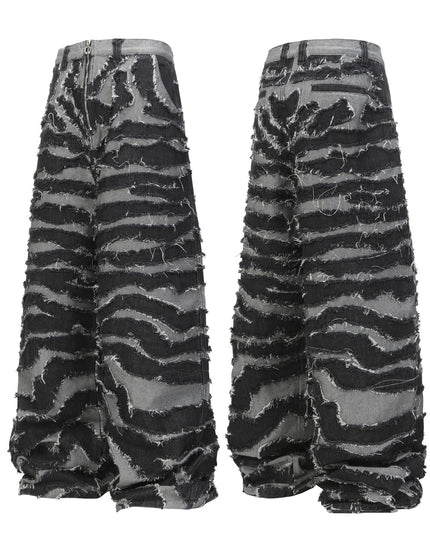 TALKLESSFASHION M / Photo Color Autumn 2025 new heavy craft patch embroidered zebra pattern European and American trendy brand denim loose trousers