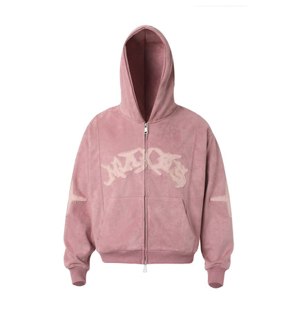 TALKLESSFASHION M / Pink Suede Hooded Street Sweatshirt