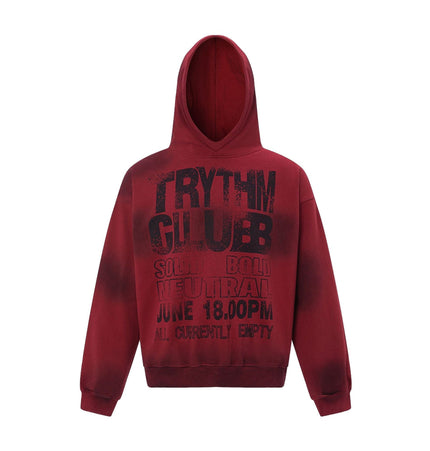 TALKLESSFASHION M / red 27112 Fall/Winter American Retro High-End Neutral Letter Print Design Washed Heavy Men's Hooded Sweatshirt