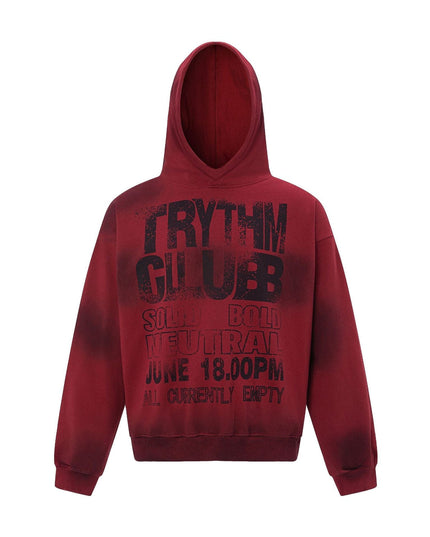 TALKLESSFASHION M / red 27112 Fall/Winter American Retro High-End Neutral Letter Print Design Washed Heavy Men's Hooded Sweatshirt