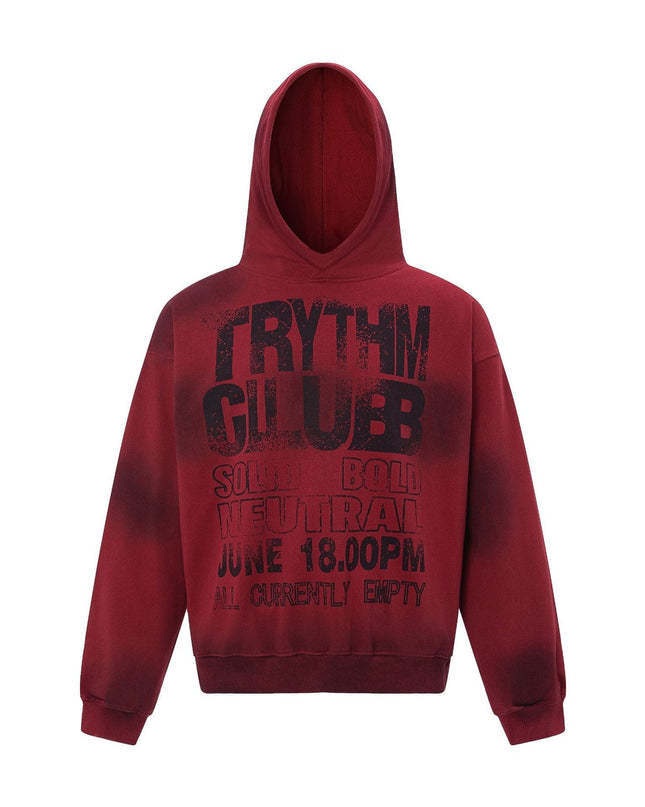 TALKLESSFASHION M / red 27112 Fall/Winter American Retro High-End Neutral Letter Print Design Washed Heavy Men's Hooded Sweatshirt