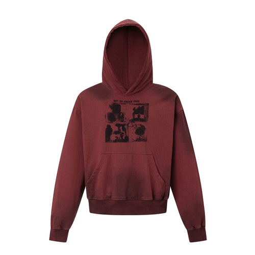 THETLSTUDIO M / red 27415 American street trend neutral trend print old-feeling spray horse design short and wide men's hooded sweatshirt