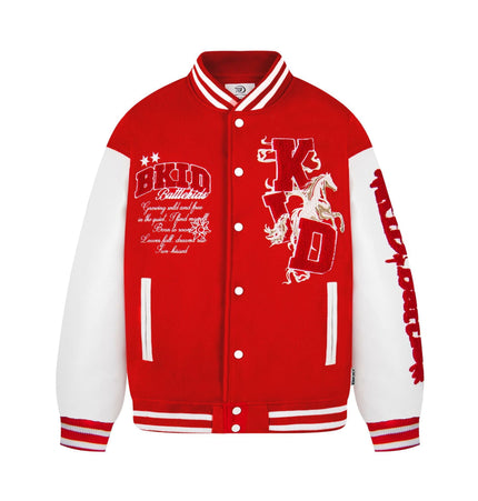 TALKLESSFASHION M / red EON 26 Spring New Spot American Retro National Tide "Horse to Success" Baseball Uniform Patchwork Jacket Jacket