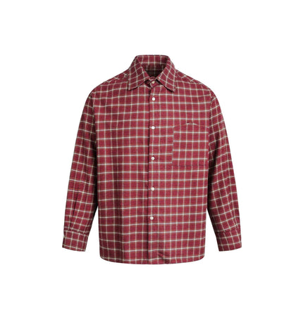 TALKLESSFASHION M / red EON 26 spring new spot American street trend vintage plaid long sleeve shirt men