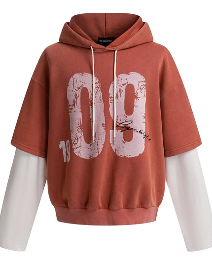 TALKLESSFASHION M / red High Street Contrast Stitching Two Piece Hooded Pullover
