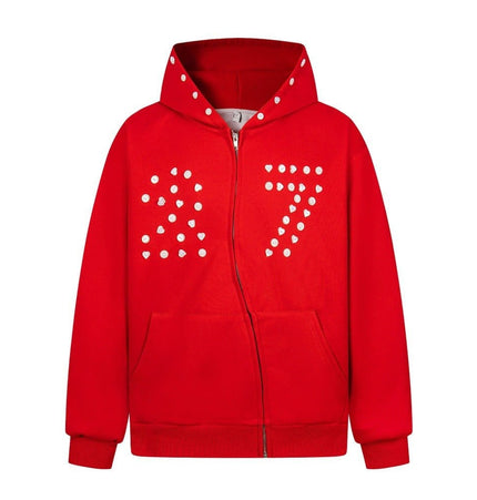 TALKLESSFASHION M / red irregular twist zipper cardigan sweatshirt