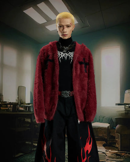 TALKLESSFASHION M / red Y2K Mohair Hooded Cardigan