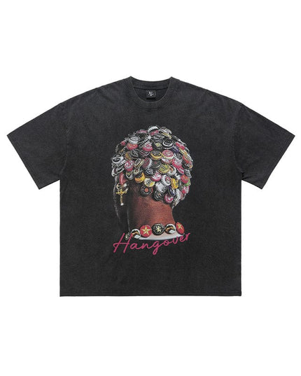TALKLESSFASHION M / Washing black LawFoo spring and summer new street washed old American portrait print pure cotton loose short sleeve T-shirt for men and women