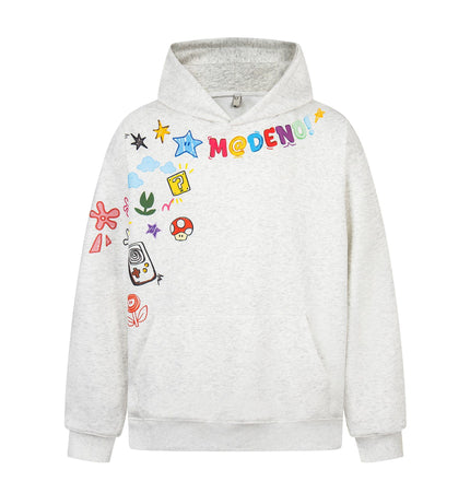 TALKLESSFASHION M / white 2726 American retro high street trend men's and women's high-end sense fun color print design men's hooded sweatshirt