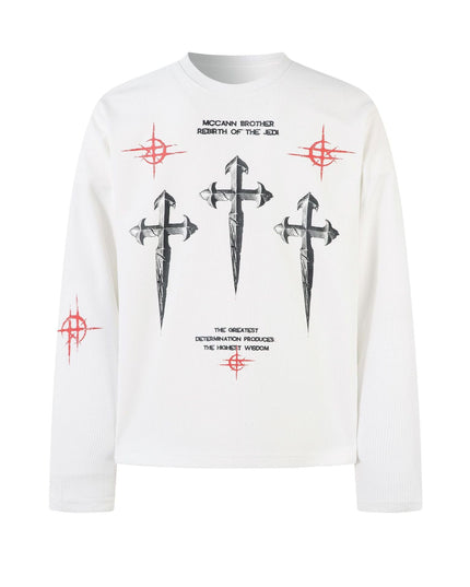TALKLESSFASHION M / white Hip-Hop Dark Cross Graphic Long Sleeve Tee