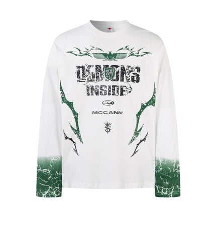 TALKLESSFASHION M / white Hip-Hop Motorcycle Dark Print Long Sleeve Tee