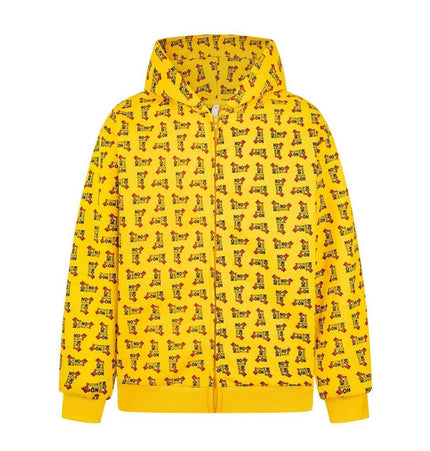 TALKLESSFASHION M / yellow Digital print letter zip  hooded cardigan sweatshirt
