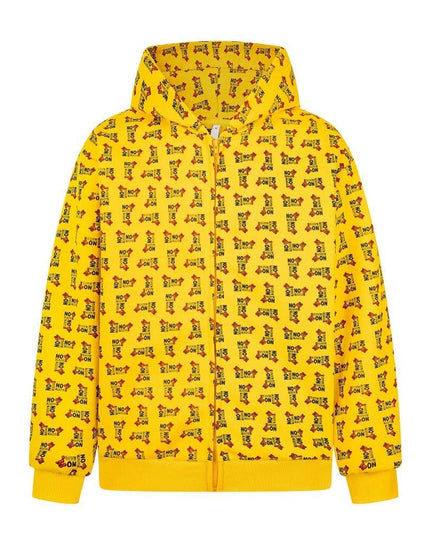 TALKLESSFASHION M / yellow Digital print letter zip  hooded cardigan sweatshirt