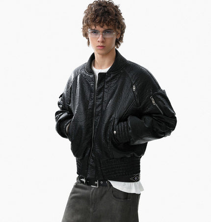 TALKLESSFASHION Mecha Pilot Padded Leather Jacket