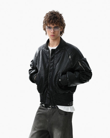 TALKLESSFASHION Mecha Pilot Padded Leather Jacket