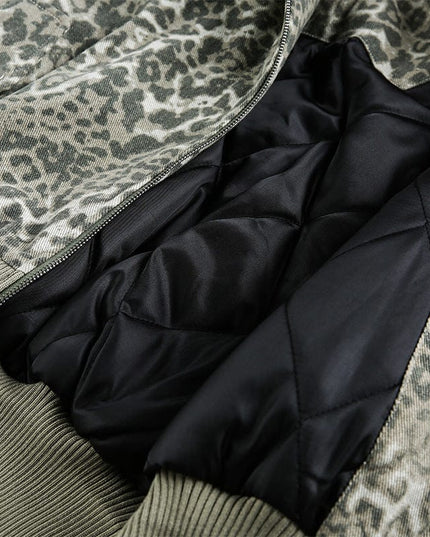 TALKLESSFASHION mountain carved fur collar cotton jacket leopard print jacket