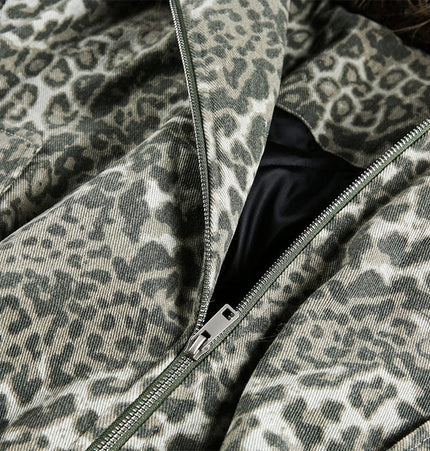 TALKLESSFASHION mountain carved fur collar cotton jacket leopard print jacket