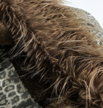 TALKLESSFASHION mountain carved fur collar cotton jacket leopard print jacket