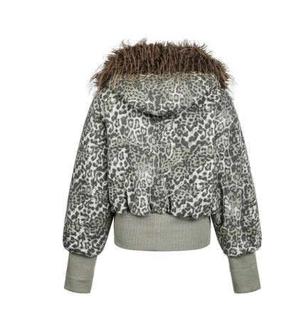 TALKLESSFASHION mountain carved fur collar cotton jacket leopard print jacket