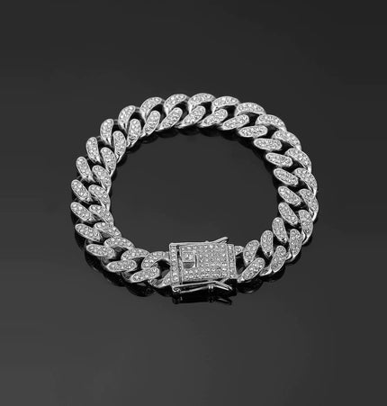 TALKLESSFASHION MS Full Diamond Bracelet 13MM Hip Hop American Hip Street Full Diamond Rap Rap Anklet Cuban Chain Men's Bracelet