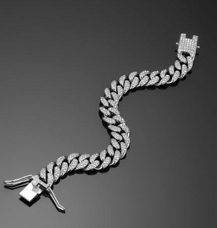 TALKLESSFASHION MS Full Diamond Bracelet 13MM Hip Hop American Hip Street Full Diamond Rap Rap Anklet Cuban Chain Men's Bracelet