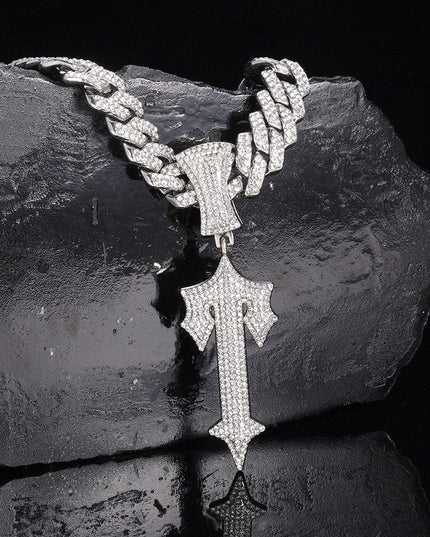 TALKLESSFASHION MS Sword Cuban Chain American Hip Hop Diamond Full Diamond Trend Hiphop Rap Rap Premium Pendant Men's Necklace