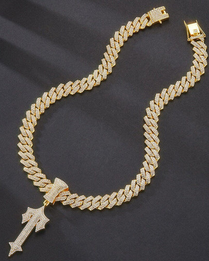 TALKLESSFASHION MS Sword Cuban Chain American Hip Hop Diamond Full Diamond Trend Hiphop Rap Rap Premium Pendant Men's Necklace