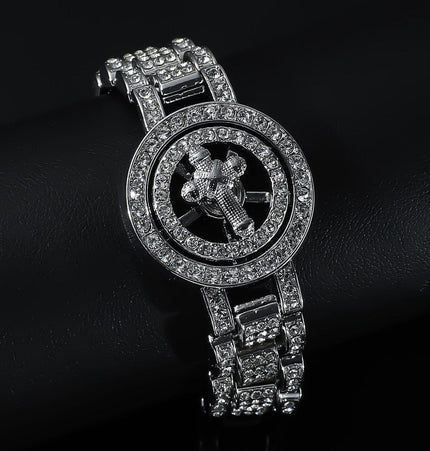 TALKLESSFASHION MS Watch Bracelet Cross Rotating American Hip Hop Hip Hop Time Running Women's Full Diamond Dollar Men's Bracelet